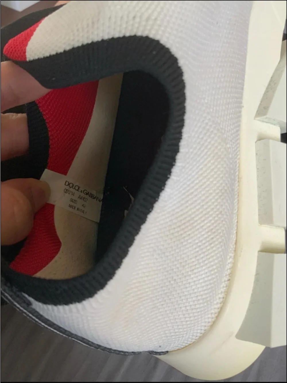Dolce & Gabbana White Slip-On Sneakers with Red & Green Heel Accents
